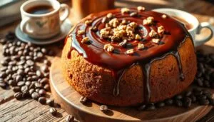 date coffee cake with walnuts and espresso glaze